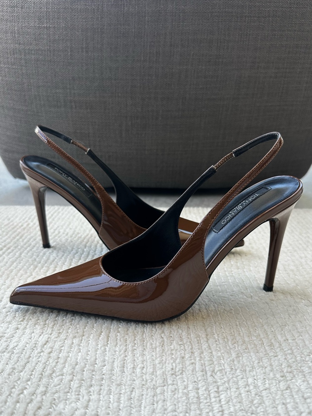 Tony Bianco Charlotte Slingback in Mocha Patent